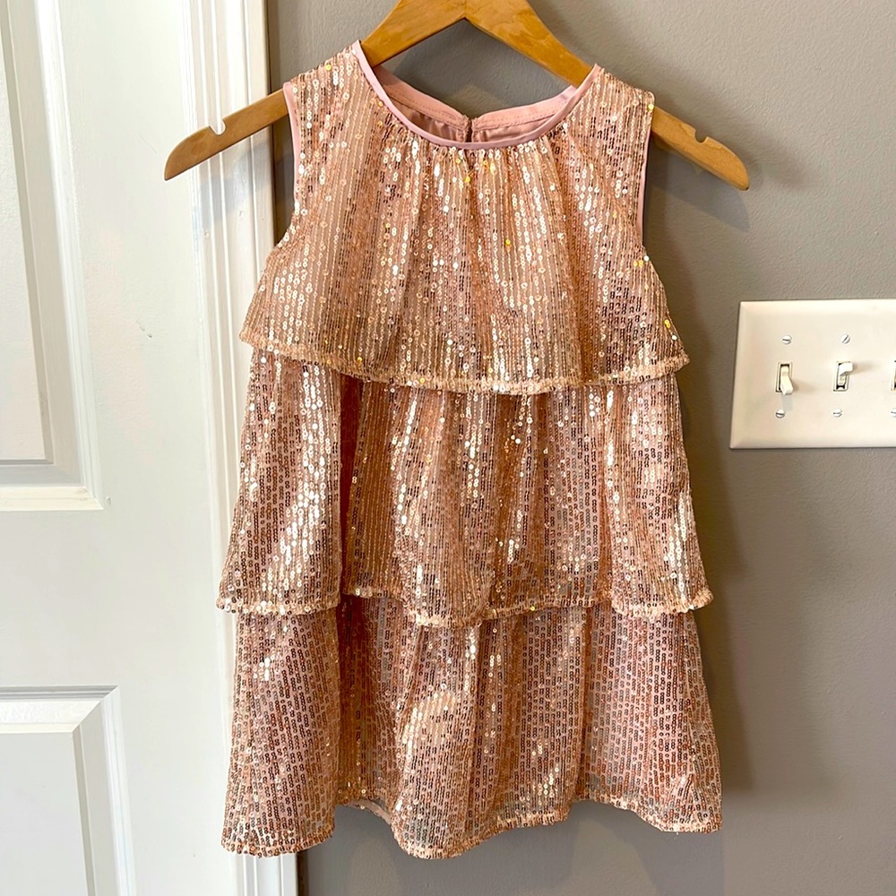 Cat & Jack tiered sequin rose gold party dress girls XS 4/5